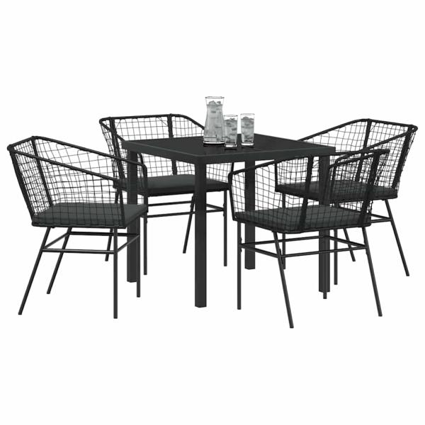Set aus 3 Schwarz Poly-Rattan, Pulverbeschichteter Stahl Standard