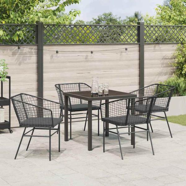 Set aus 3 Schwarz Poly-Rattan, Pulverbeschichteter Stahl Standard