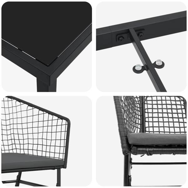 Set aus 3 Schwarz Poly-Rattan, Pulverbeschichteter Stahl Standard