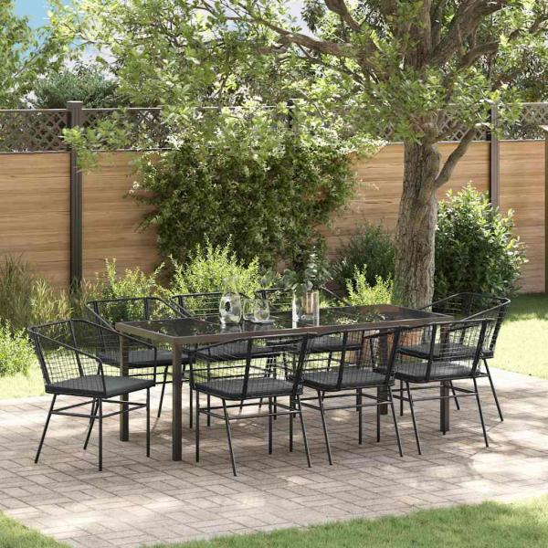 ARDEBO.de - Garten Essgruppe 9 pcs Schwarz Poly-Rattan
