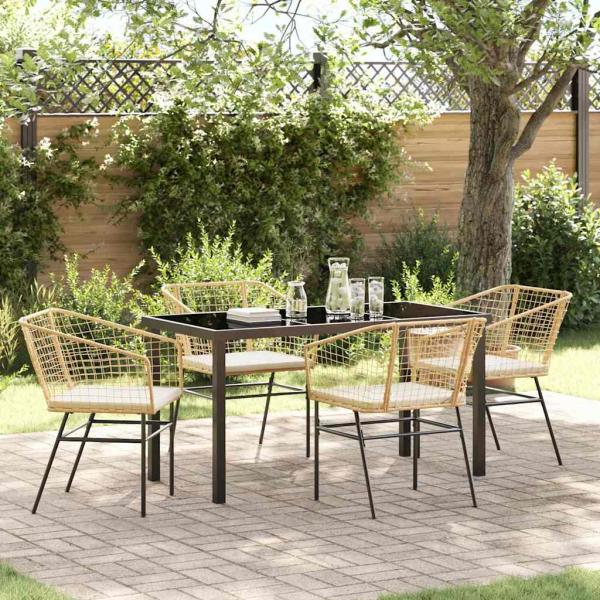 ARDEBO.de - 5-teiliges Garten-Ess-Set mit Kissen Braun Poly-Rattan