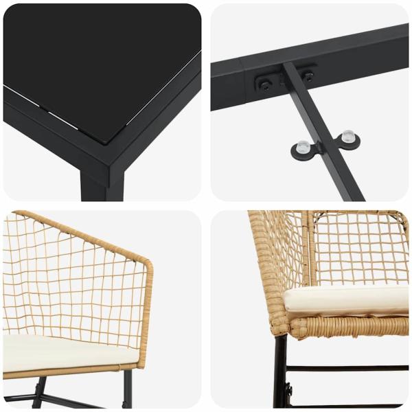 5-teiliges Garten-Ess-Set mit Kissen Braun Poly-Rattan