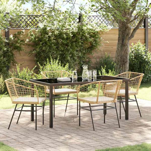 ARDEBO.de - 5-teiliges Garten-Essset mit Kissen in Braun aus Poly-Rattan