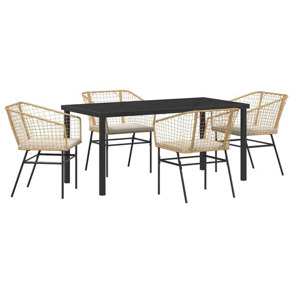 5-teiliges Garten-Essset mit Kissen in Braun aus Poly-Rattan