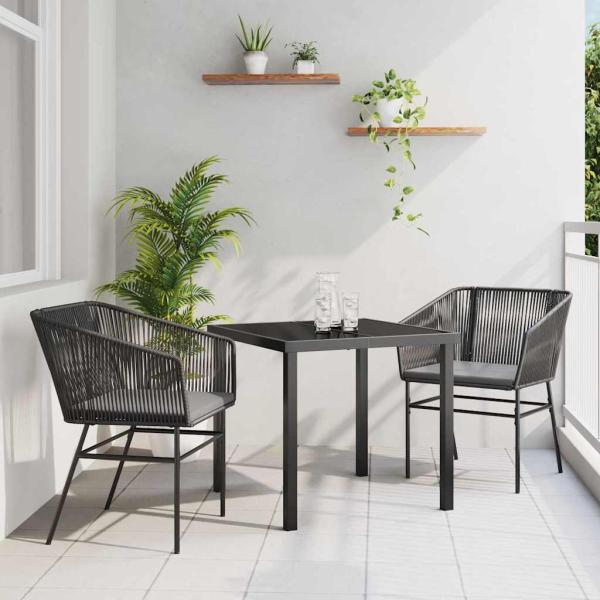 ARDEBO.de - 3-teiliges Garten-Esstisch-Set mit Kissen Schwarz Poly-Rattan