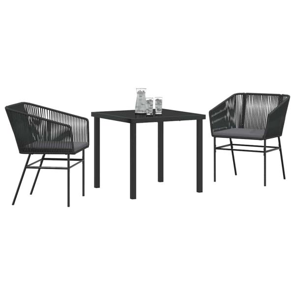 3-teiliges Garten-Esstisch-Set mit Kissen Schwarz Poly-Rattan