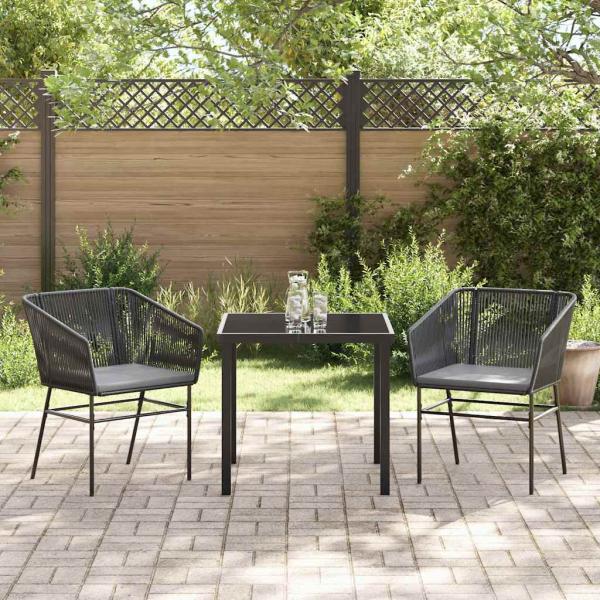 3-teiliges Garten-Esstisch-Set mit Kissen Schwarz Poly-Rattan