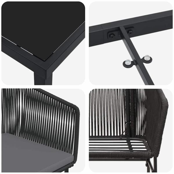 3-teiliges Garten-Esstisch-Set mit Kissen Schwarz Poly-Rattan