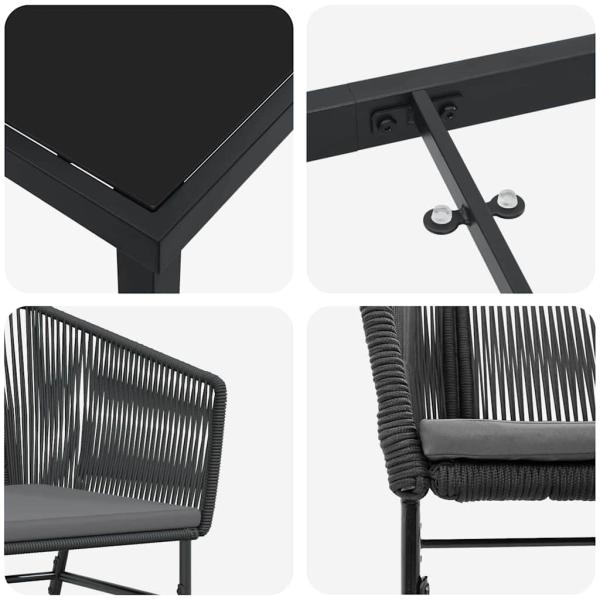 Set aus 3 Schwarz PE-Rattan, pulverbeschichteter Stahl Mittel