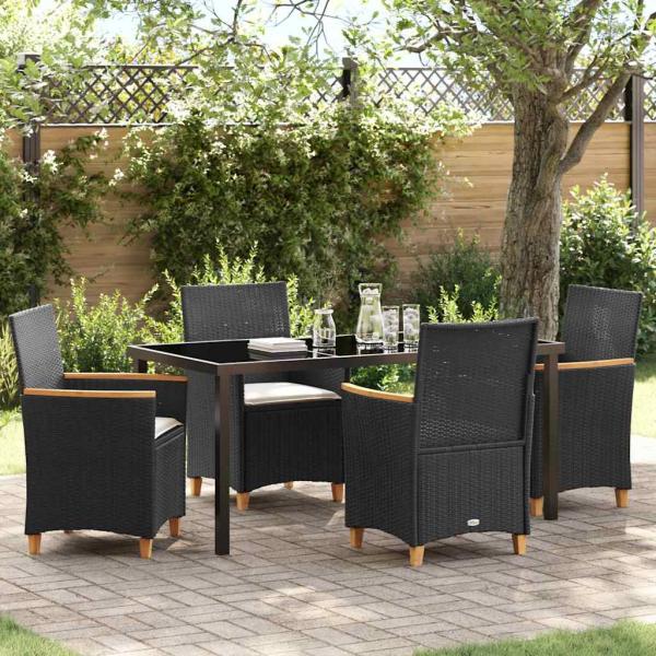 ARDEBO.de - 5-teiliges Gartenset mit Kissen Schwarz Poly-Rattan