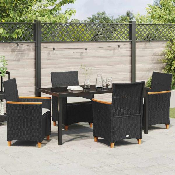 5-teiliges Gartenset mit Kissen Schwarz Poly-Rattan