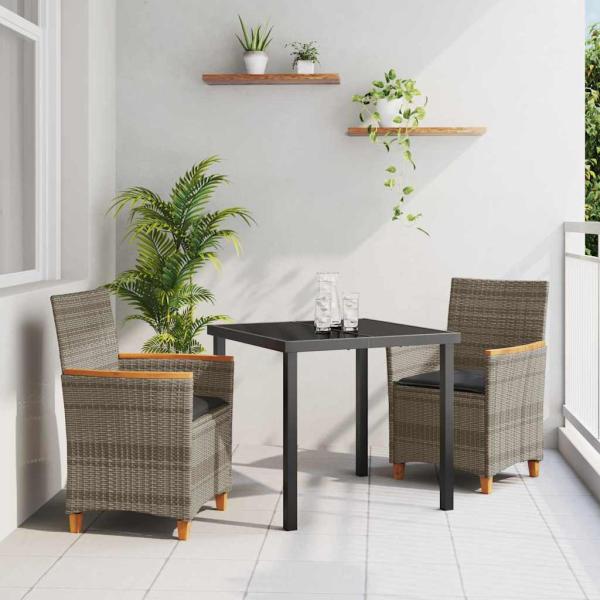 ARDEBO.de - 3-teiliges Garten-Dining-Set mit Kissen in Grau aus Poly-Rattan