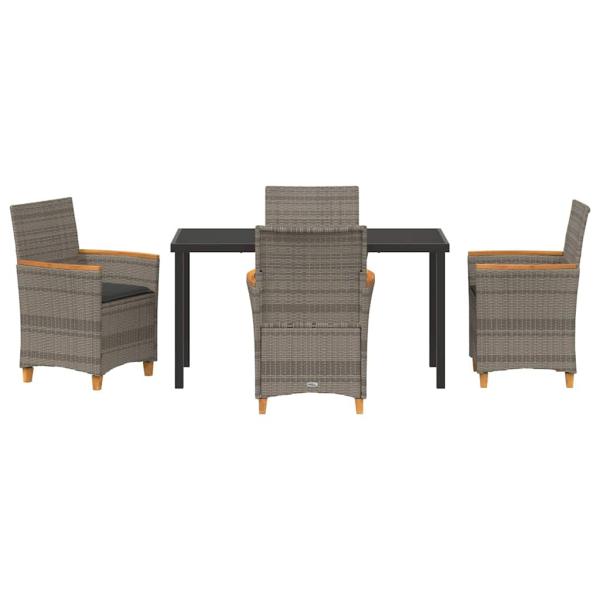 5-teiliges Garten-Ess-Set mit Kissen Grau Poly-Rattan