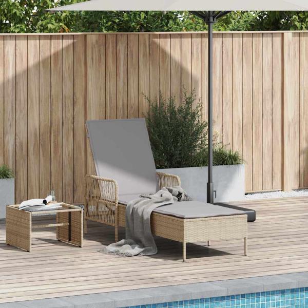 ARDEBO.de - Sonnenliege Beige und Hellgrau PE Rattan 157 x 55 x 92 cm Faltbar