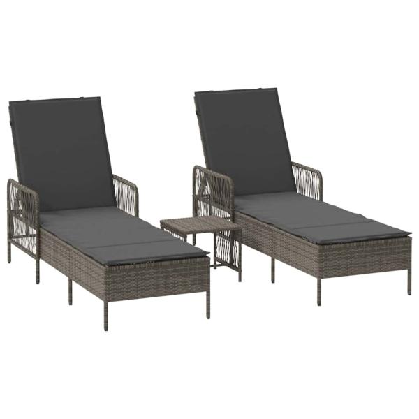 Sonnenliege Set Set aus 3 Grau und Dunkelgrau PE Rattan