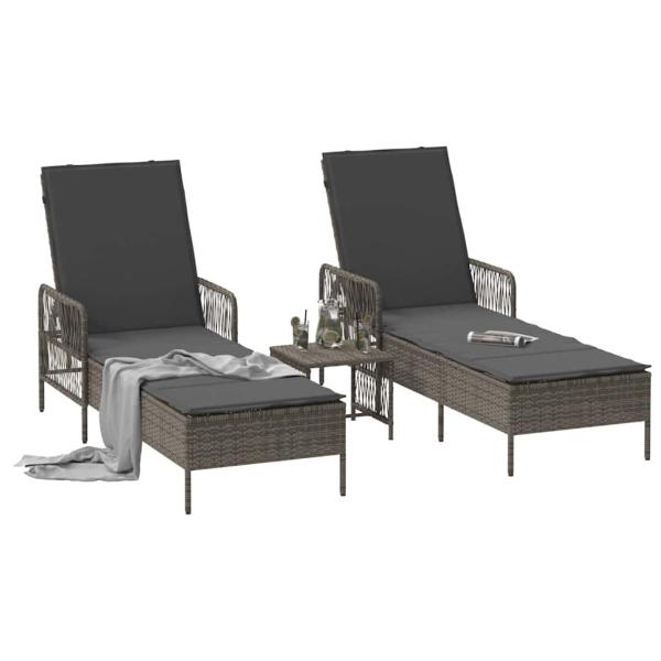 Sonnenliege Set Set aus 3 Grau und Dunkelgrau PE Rattan