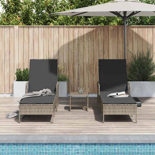 Sonnenliege Set Set aus 3 Grau und Dunkelgrau PE Rattan