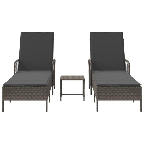 Sonnenliege Set Set aus 3 Grau und Dunkelgrau PE Rattan