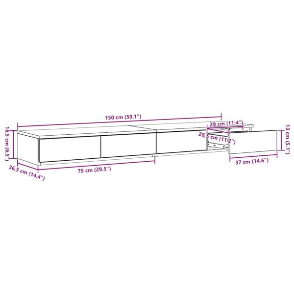 Nachttisch Beton grau Holzwerkstoff 150 x 36,5 x 16,5 cm