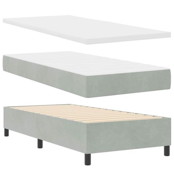 Boxspringbett mit Matratze Hellgrau Einzelvelours