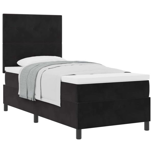 Boxspringbett mit Matratze Schwarz Einzelvelours