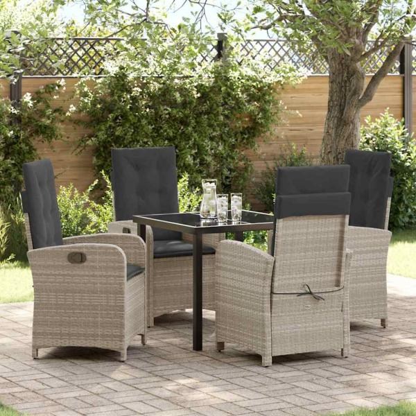 ARDEBO.de - 5-teiliges Garten-Dining-Set mit Kissen Hellgrau Poly-Rattan