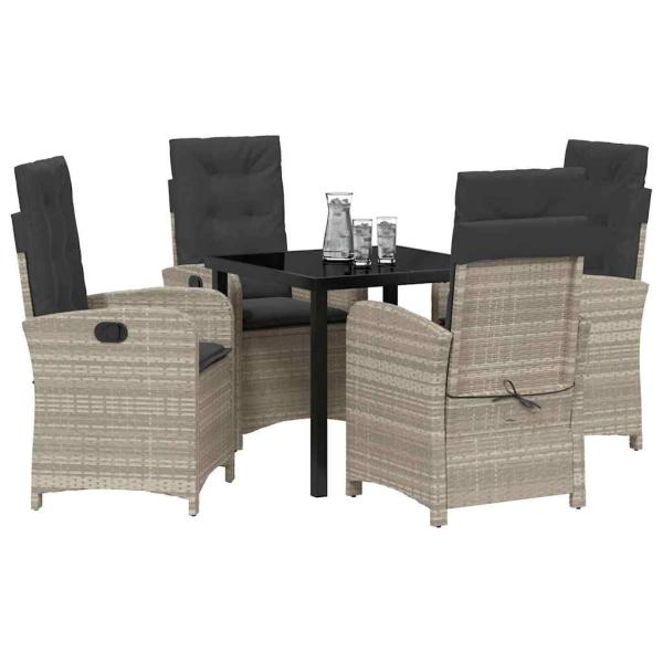 5-teiliges Garten-Dining-Set mit Kissen Hellgrau Poly-Rattan