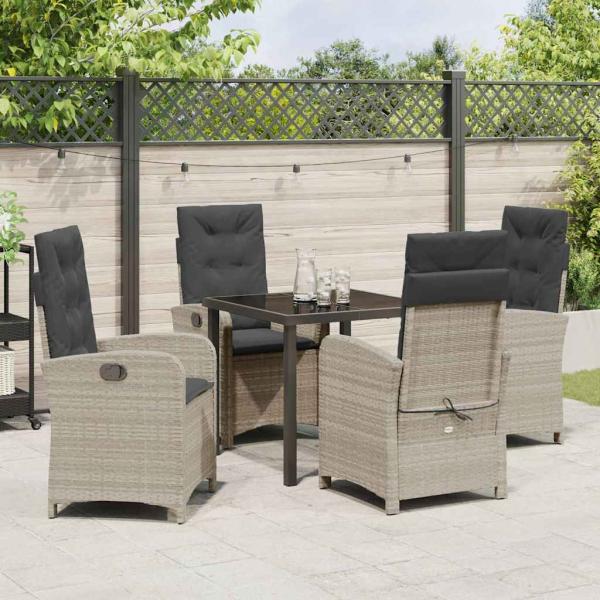 5-teiliges Garten-Dining-Set mit Kissen Hellgrau Poly-Rattan