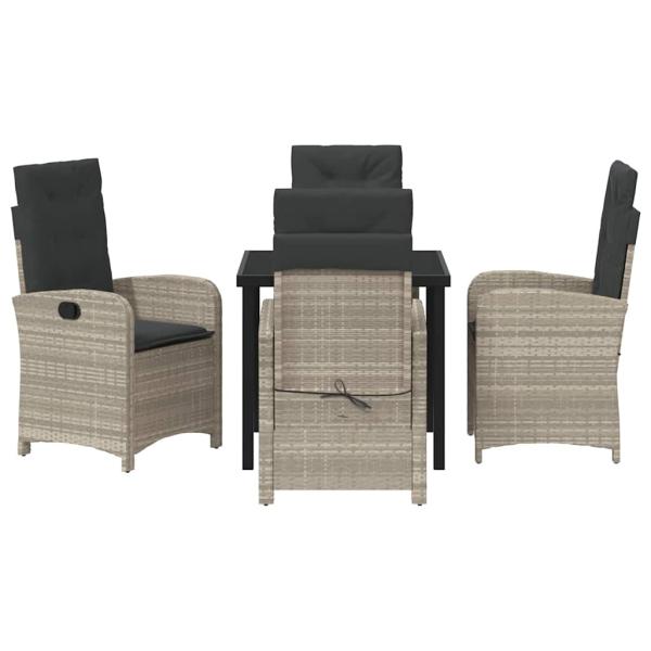5-teiliges Garten-Dining-Set mit Kissen Hellgrau Poly-Rattan