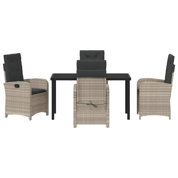 5-teiliges Garten-Dining-Set mit Kissen in hellgrauem Poly-Rattan