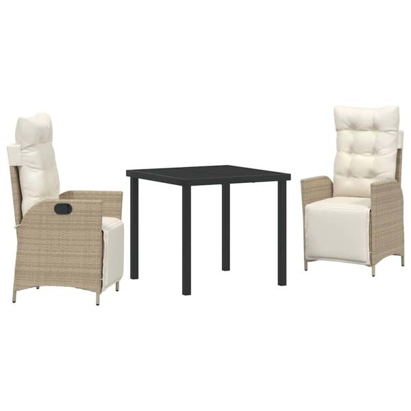 3-teiliges Garten-Dining-Set Beige Poly-Rattan