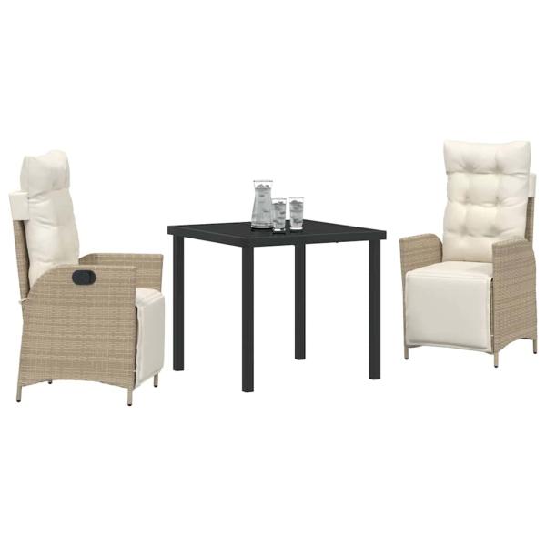 3-teiliges Garten-Dining-Set Beige Poly-Rattan