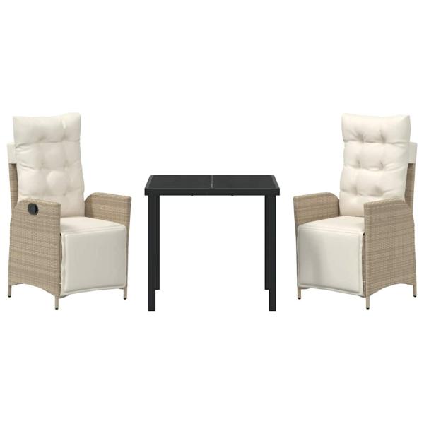 3-teiliges Garten-Dining-Set Beige Poly-Rattan