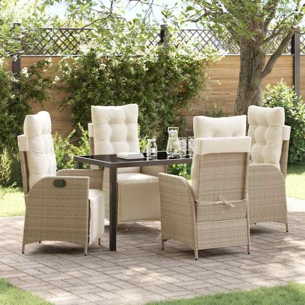 ARDEBO.de - 5-teiliges Garten-Esszimmer-Set, Beige, Poly-Rattan