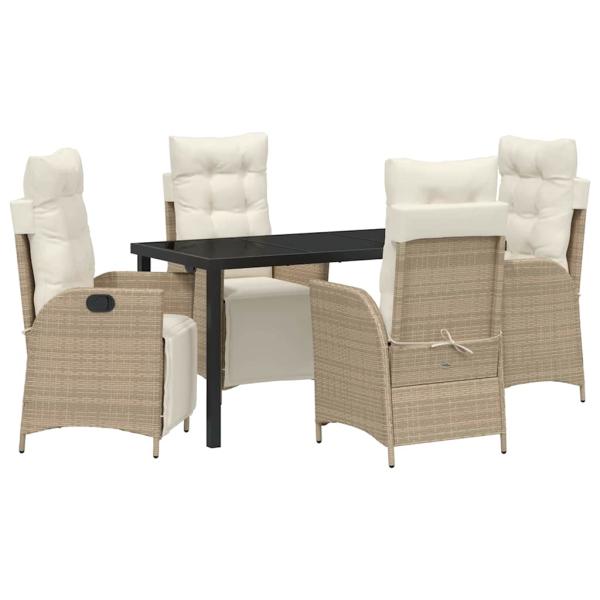 5-teiliges Garten-Esszimmer-Set, Beige, Poly-Rattan