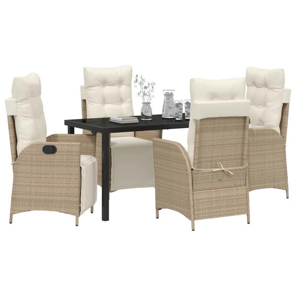 5-teiliges Garten-Esszimmer-Set, Beige, Poly-Rattan