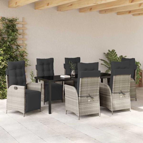 7-teiliges Garten-Dining-Set Hellgrau Poly-Rattan