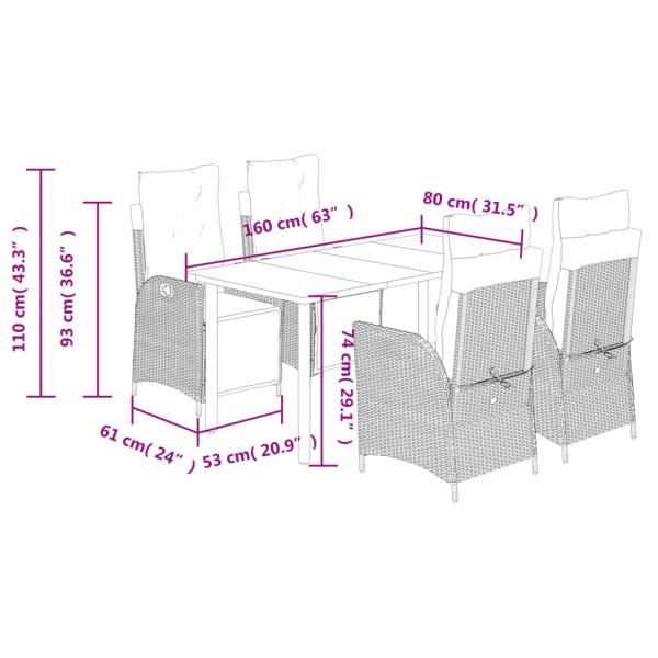 5-tlg. Garten-Essgruppe mit Kissen Beigemischung Poly Rattan