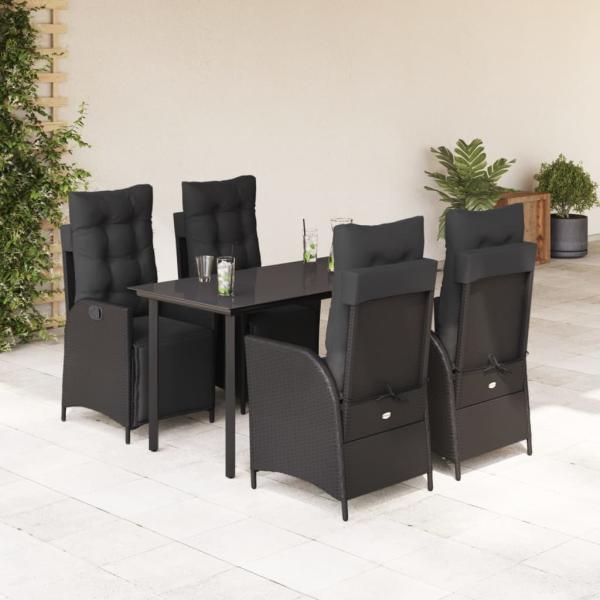 ARDEBO.de - 5-tlg. Garten-Essgruppe mit Kissen Schwarz Poly Rattan