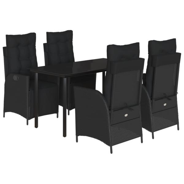 5-tlg. Garten-Essgruppe mit Kissen Schwarz Poly Rattan