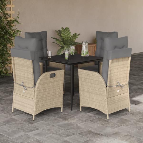 ARDEBO.de - 5-tlg. Garten-Essgruppe mit Kissen Beige Poly Rattan