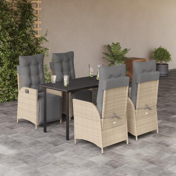 ARDEBO.de - 5-tlg. Garten-Essgruppe mit Kissen Beigemischung Poly Rattan