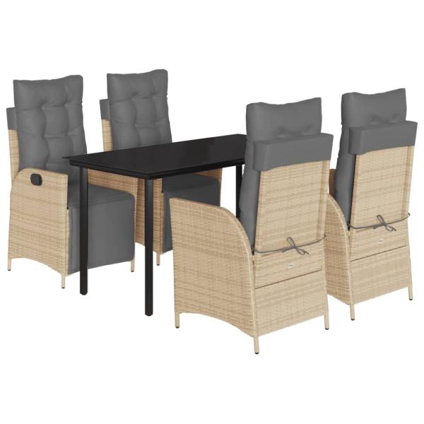 5-tlg. Garten-Essgruppe mit Kissen Beigemischung Poly Rattan