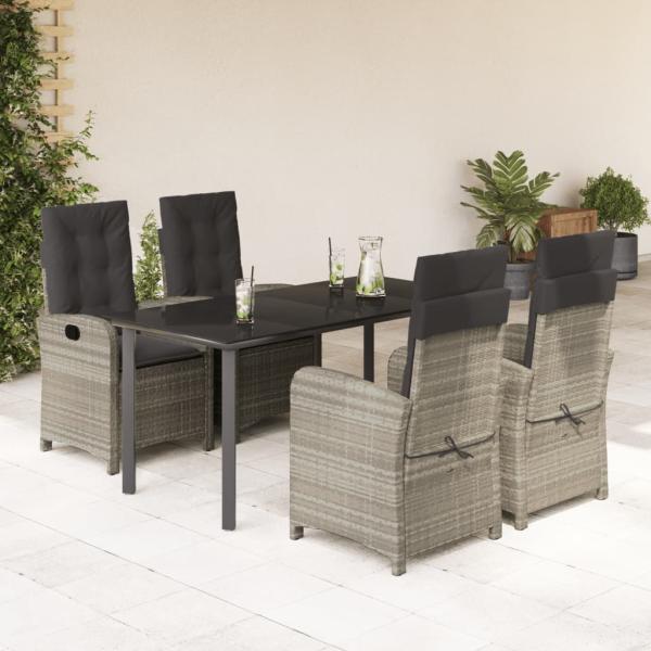 ARDEBO.de - 5-tlg. Garten-Essgruppe mit Kissen Hellgrau Poly Rattan