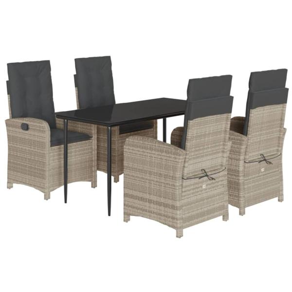5-tlg. Garten-Essgruppe mit Kissen Hellgrau Poly Rattan