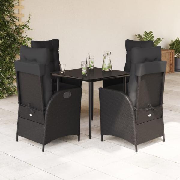 ARDEBO.de - 5-tlg. Garten-Essgruppe mit Kissen Schwarz Poly Rattan