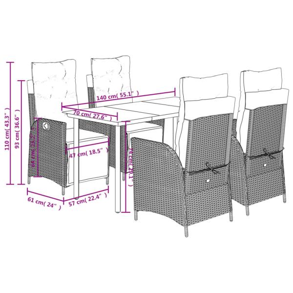 5-tlg. Garten-Essgruppe mit Kissen Beige Poly Rattan