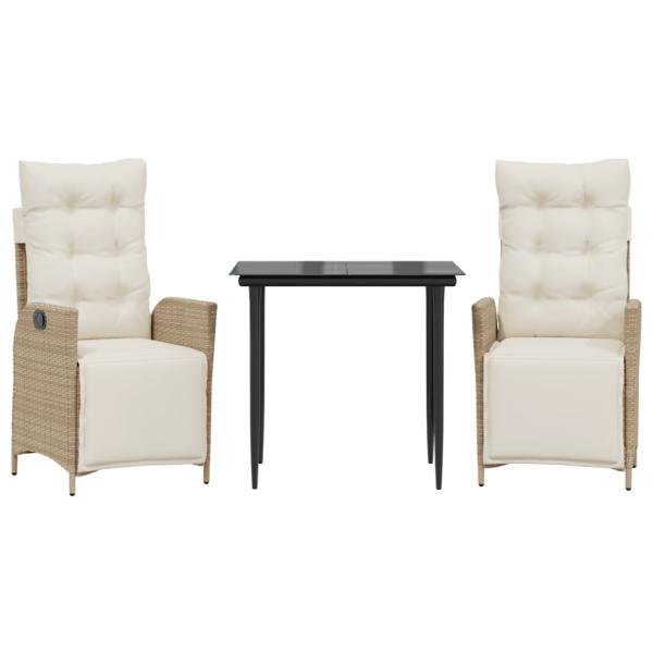 3-tlg. Garten-Essgruppe mit Kissen Beige Poly Rattan