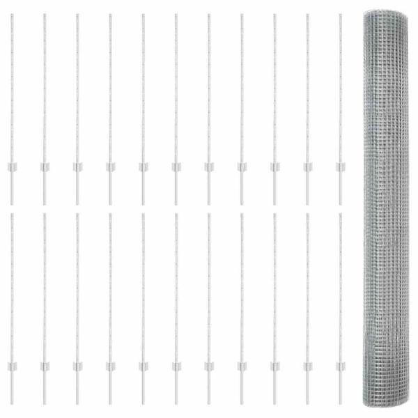Geschweißter Drahtzaun mit 44 U-Pfählen Silber 1,2x50 m Stahl