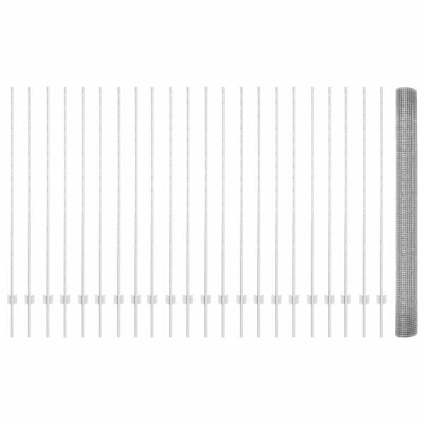 Schweissdrahtzaun mit 44 U-Pfosten Silber 1,5x50 m Stahl